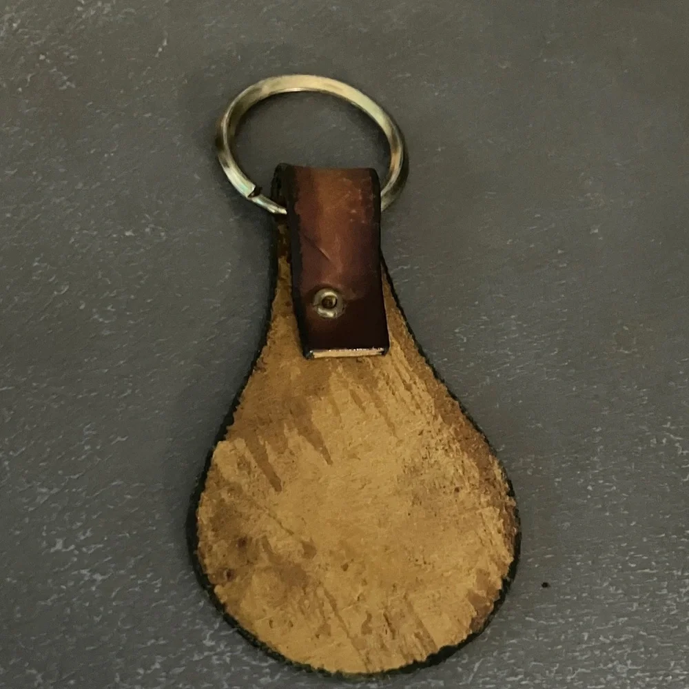 Artisan Brown Leather Key Chain Holder with Hand Tooled Floral Accent 2 1/2 inch